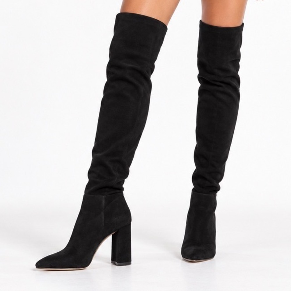 Zara Vintage Y2K Black Faux Suede Over The Knee Boots Women's Size 6.5